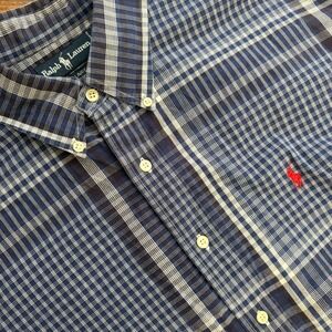 Ralph Lauren Blaire Mens XL Blue White Plaid Button Down Shirt 100% Cotton
